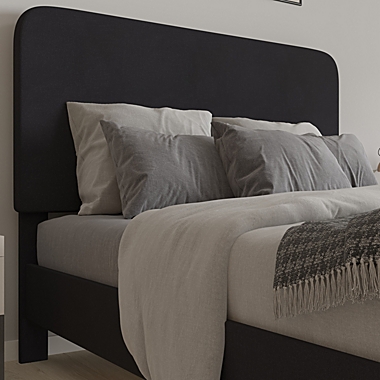 Merrick Lane Remi Queen Platform Bed with Headboard - Black Fabric Upholstered Frame - 14 Wooden Slats - No Box Spring Required. View a larger version of this product image.