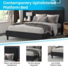 Alternate image 3 for Merrick Lane Remi Queen Platform Bed with Headboard - Black Fabric Upholstered Frame - 14 Wooden Slats - No Box Spring Required