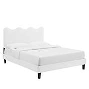 Modway Furniture King Size Platform Bed with Tapered Wood Legs, White, Saltoro Sherpi