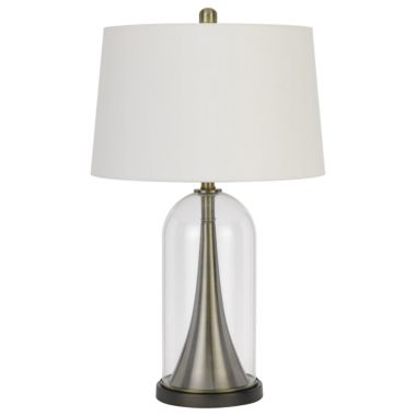 Saltaro Sherpi 45 Inch Metal Table Lamp, Dimmer, Clear Glass Dome Base, Silver- Saltoro Sherpi. View a larger version of this product image.
