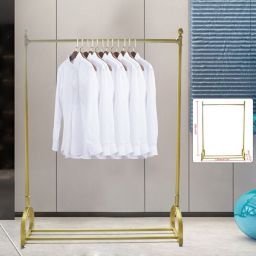 Infinity Merch Garment Rack Metal Rolling Clothing Shelf in H160cmxL120cmxW40cm Gold