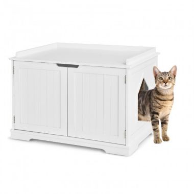Hooya Cat Litter Box Enclosure with Double Doors for Large Cat and Kitty (White). View a larger version of this product image.