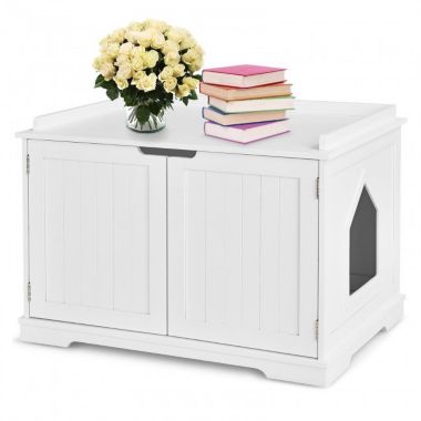 Hooya Cat Litter Box Enclosure with Double Doors for Large Cat and Kitty (White). View a larger version of this product image.
