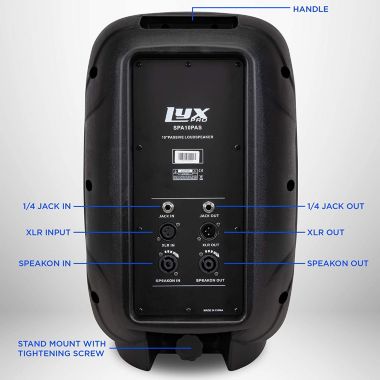 LyxPro Passive DJ PA Speaker System XLR,1/4,Speakon, Connections Daisy Chain Compatible, 8 Ohm, Lightweight, Stand Mountable. View a larger version of this product image.