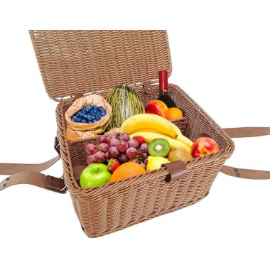 Kovot Poly-Wicker Picnic Basket   Measures 14" x 12" 7.5"   for Picnics, Parties and BBQs   Hand Woven Polypropylene Fibers That Will Last with Leather Straps. View a larger version of this product image.