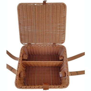 Kovot Poly-Wicker Picnic Basket   Measures 14" x 12" 7.5"   for Picnics, Parties and BBQs   Hand Woven Polypropylene Fibers That Will Last with Leather Straps. View a larger version of this product image.