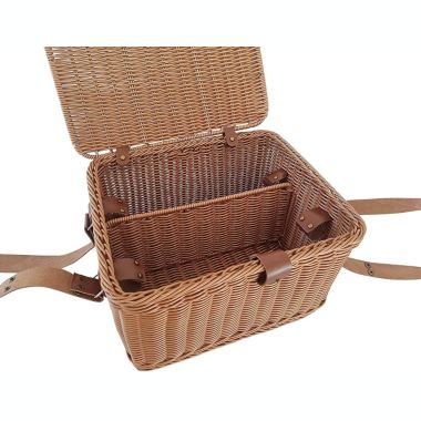 Kovot Poly-Wicker Picnic Basket   Measures 14" x 12" 7.5"   for Picnics, Parties and BBQs   Hand Woven Polypropylene Fibers That Will Last with Leather Straps. View a larger version of this product image.