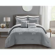 Chic Home Gigi Comforter Set Scroll Embroidered Bedding - Decorative Pillows Shams Included - 5 Piece - Queen 92x96", Grey