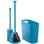 mDesign 3 Piece Plastic Bathroom Set, Bowl Brush/Plunger and Trash Can