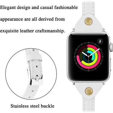 Worryfree Gadgets Leather Slim Bands for Apple Watch 38mm 40mm 41mm iWatch Series 8 7 6 SE 5 4 3 2 1- Assorted Colors - 38/40/41mm - White. View a larger version of this product image.