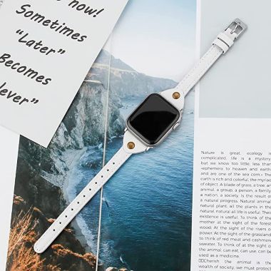 Worryfree Gadgets Leather Slim Bands for Apple Watch 38mm 40mm 41mm iWatch Series 8 7 6 SE 5 4 3 2 1- Assorted Colors - 38/40/41mm - White. View a larger version of this product image.