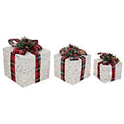 Northlight Set of 3 Lighted Red Plaid Gift Boxes Outdoor Decorations