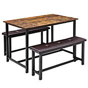 Idealhouse 3-Piece Rectangular Wood Top Brown Dining Table Set