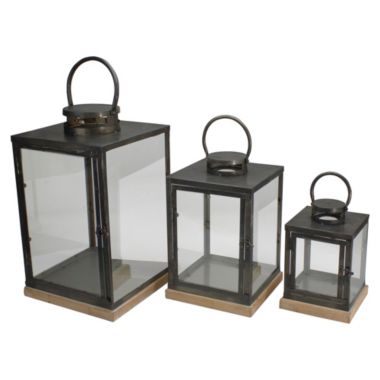 Melrose Set of 3 Bronze Glass Candle Lanterns With a Latch Hook Lock - 21". View a larger version of this product image.