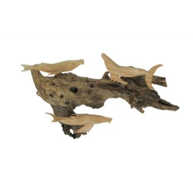 Contrast Carved Wood Humpback Whale Trio on Driftwood Base Wall Hanging. View a larger version of this product image.