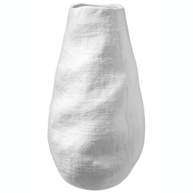 Urban Trends Collection Ceramic Round Bellied Vase with Irregular Lip and Layered Design Body LG Matte Finish White. View a larger version of this product image.