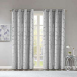 JLA Home Intelligent Design Raina Total Blackout Metallic Print Grommet Top Single Window Curtain Panel Thermal Insulated Light Blocking Drape for Bedroom Living Room and Dorm 1 Piece, 50x63, Grey/Silver