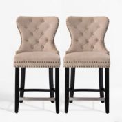 WestinTrends 24" Tufted Velvet Counter Stool (Set of 2), Black/Velvet Taupe