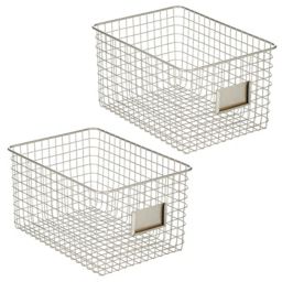 mDesign Bedroom Closet Storage Organizer Basket with Label Slot, 2 Pack