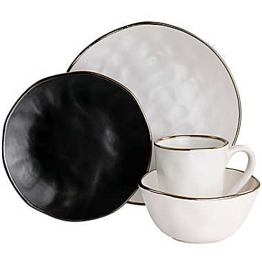 Elama Roman 16 Piece Stoneware Dinnerware Set in Assorted Matte with Gold Rim. View a larger version of this product image.