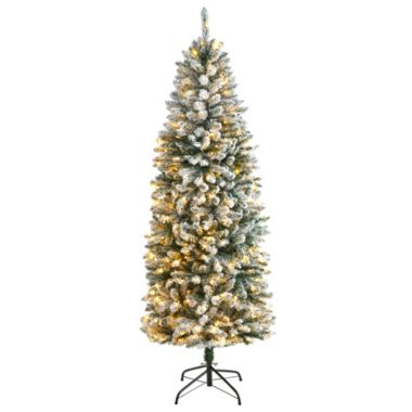 Nearly Natural 6' Pre-Lit Flocked Slim Montreal Artificial Christmas Tree, Warm Clear LED Lights. View a larger version of this product image.