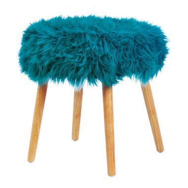 Actifo Faux Fur Stool with Wood Legs - Turquoise. View a larger version of this product image.