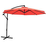 Sunnydaze Outdoor Steel Cantilever Offset Patio Umbrella with Air Vent, Crank, and Base - 9&#39; - Cherry