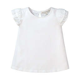 Hope & Henry Baby Girls' Short Sleeve Flutter Sleeve Knit Top, Soft White with Swiss Dot Sleeves, 6-12 Months