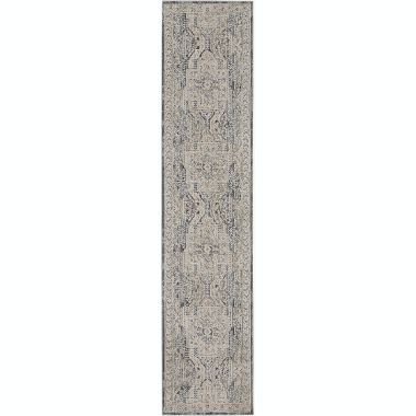 Nourison Nyle Floral Bohemian Indoor Rug Ivory Charcoal 2'3" x 10'. View a larger version of this product image.