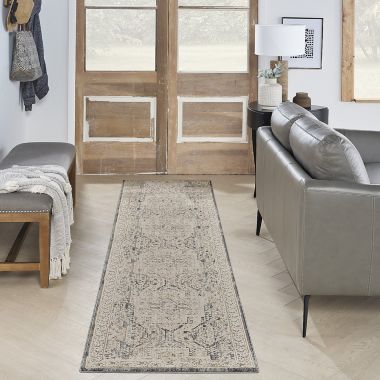 Nourison Nyle Floral Bohemian Indoor Rug Ivory Charcoal 2'3" x 10'. View a larger version of this product image.