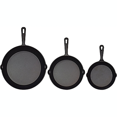Jim Beam Set of 3 Pre-Seasoned Cast Iron Skillet Set   Heavy-Duty Construction For Superior Heat Retention & Even Cooking - 6" 8" 10". View a larger version of this product image.