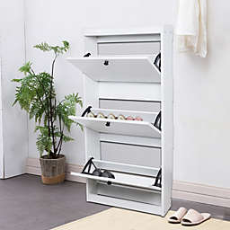 Kitcheniva Modern 3-Tier Shoe Cabinet for Entryway White Shoe Storage Cabinet