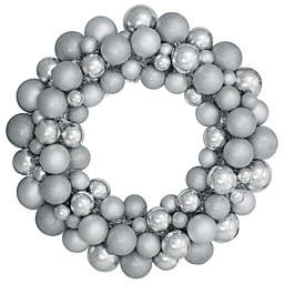Northlight Silver 3-Finish Shatterproof Ball Ornament Christmas Wreath, 36-Inch