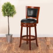 Emma + Oliver 30"H Light Cherry Wood Open Panel Back Barstool, Swivel Seat