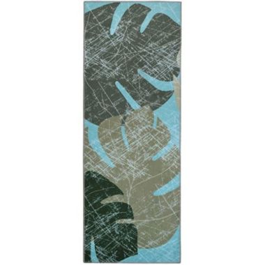 Homefires Decorative Indoor/Outdoor Accent Rug Faded Tropical Leaves - 21" X 54". View a larger version of this product image.