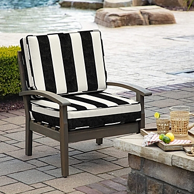 Arden Selections ProFoam EverTru Acrylic Deep Patio Cushion Seat Set, Onyx Black Cabana Stripe, 24 x 24 x 6". View a larger version of this product image.
