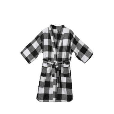 Ninety Six Black and White Velour Fabric Bathrobe. View a larger version of this product image.