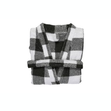 Ninety Six Black and White Velour Fabric Bathrobe. View a larger version of this product image.