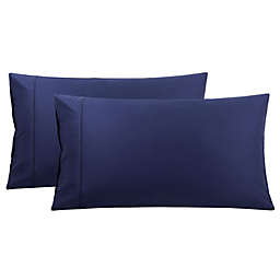 PiccoCasa Pillowcase Set of 2 Soft Cotton Pillow Covers with Zipper Navy Blue Queen