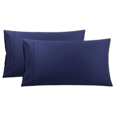 PiccoCasa Pillowcases Set of 2, Super Soft Cotton Bed Pillow Covers with Zipper Closure, Hotel Bedroom Solid Pillow Sham Queen 20"x30", Navy Blue. View a larger version of this product image.
