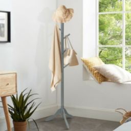 Costway Adjustable Wooden Tree Coat Rack with 8 Hooks-Gray