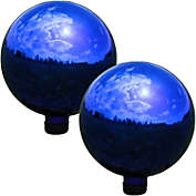 Sunnydaze Indoor/Outdoor Mirrored Surface Gazing Globe Ball for Lawn, Patio or Indoors - 10" Diameter - Blue - Set of 2