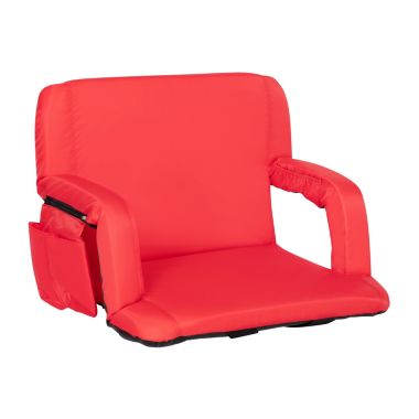 Emma and Oliver Extra Wide Portable Stadium Chair with Red Reclining Padded Back & Seat, Lightweight Metal Frame with Armrests & Backpack Straps. View a larger version of this product image.