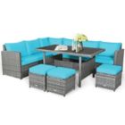 Alternate image 0 for Slickblue 7 Pieces Patio Rattan Dining Furniture Sectional Sofa Set with Wicker Ottoman-Turquoise