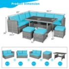 Alternate image 3 for Slickblue 7 Pieces Patio Rattan Dining Furniture Sectional Sofa Set with Wicker Ottoman-Turquoise