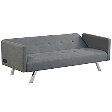 Costway Convertible Futon Sofa Bed Folding Recliner with USB Ports and Power Strip-Gray. View a larger version of this product image.