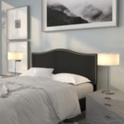 Emma + Oliver Upholstered Queen Size Headboard with Nailtrim in Black Fabric