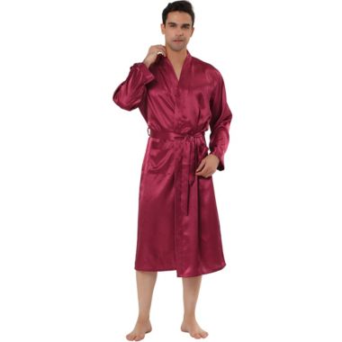 Lars Amadeus Men's Satin Robe Sleep Nightdress Long Sleeve Loungewear Soft Solid Breathable Sleepwear Pajama Dress Bathrobe XX-Large Red. View a larger version of this product image.