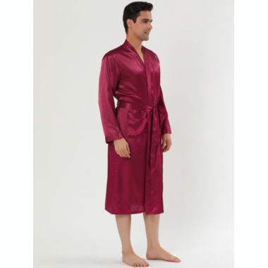 Lars Amadeus Men's Satin Robe Sleep Nightdress Long Sleeve Loungewear Soft Solid Breathable Sleepwear Pajama Dress Bathrobe XX-Large Red. View a larger version of this product image.