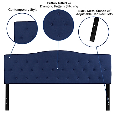 Emma + Oliver Tufted Upholstered King Size Headboard in Navy Fabric. View a larger version of this product image.